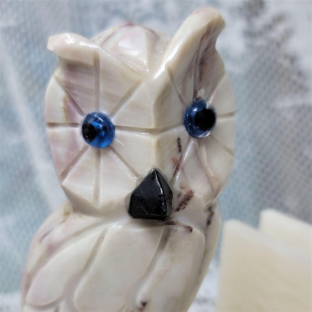 Marble Owl Card Holder Vintage Blue Eyes